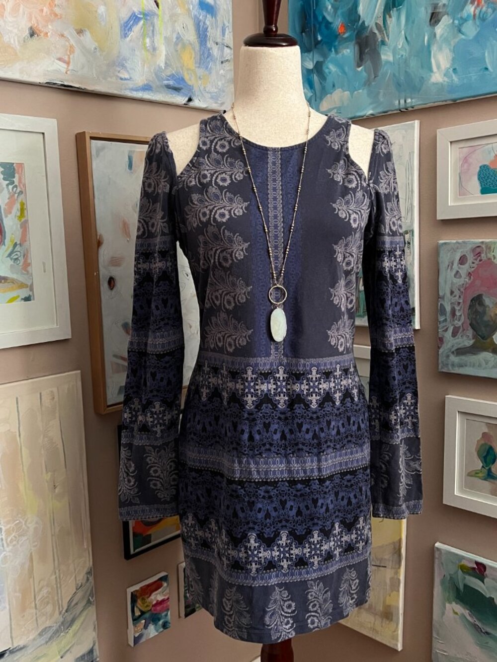 Free People Intimately Cold Shoulder Dress Boho Bodycon Mini Size M Festival